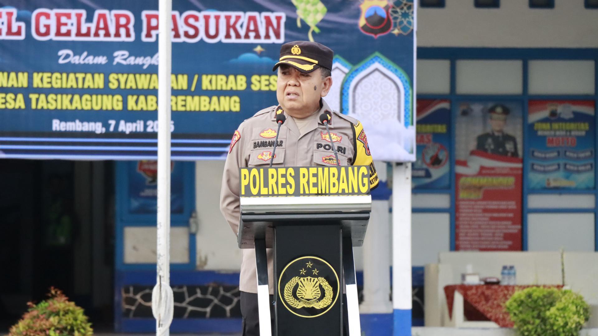 Polres Rembang Mengadakan Apel Gelar Pasukan Untuk Pengamanan Tradisi Syawalan 1446 H